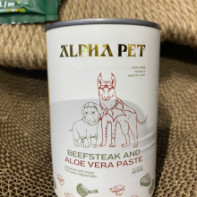 ALPHA  PET - Pate cho cún từ 1 tháng tuổi vị bò & nha đam- 400g